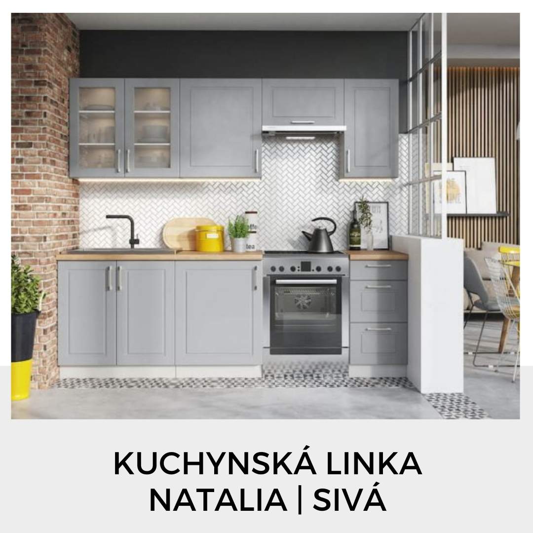 Atraktívna kuchynská linka Natalia do moderného i klasického interiéru v sivom prevedení